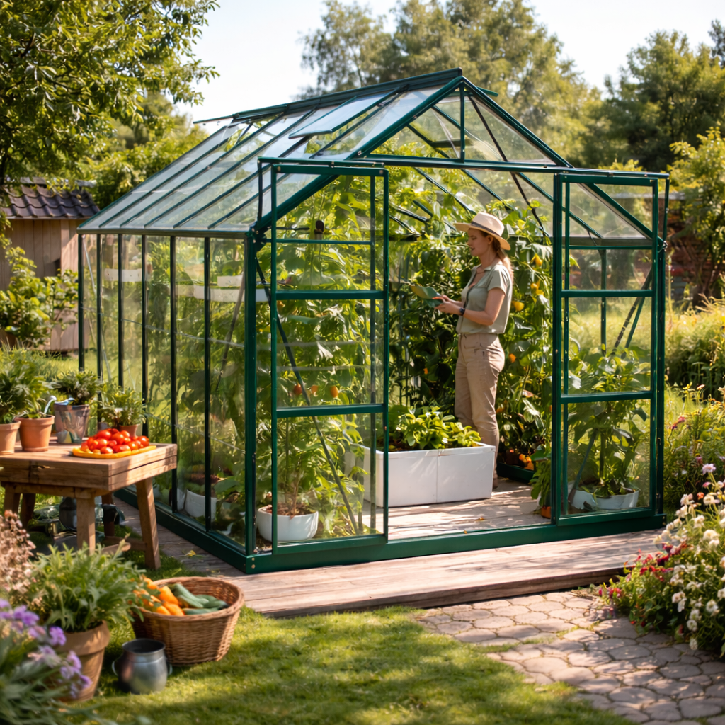 Serre de jardin aluminium 9,9 m² structure verte polycarbonate 4mm SerraBloom