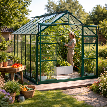 Serre de jardin aluminium 9,9 m² structure verte polycarbonate 4mm SerraBloom
