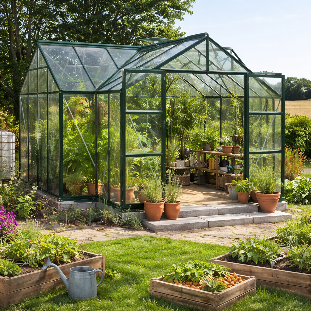 Serre de jardin aluminium 13 m² structure verte polycarbonate 4mm SerraBloom