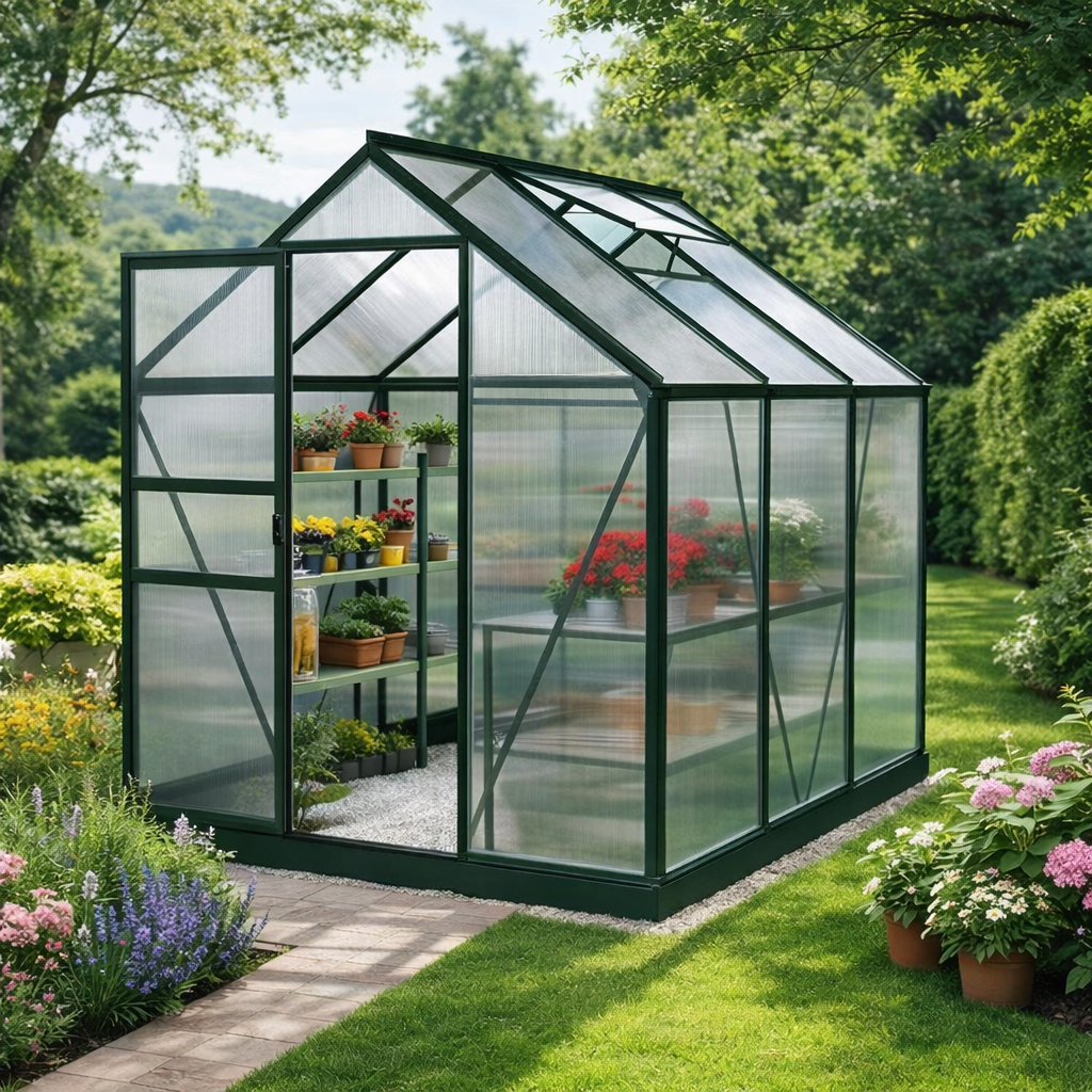 Serre de jardin aluminium 3,8 m² structure verte polycarbonate 4mm SerraBloom