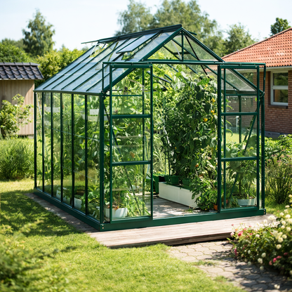 Serre de jardin aluminium 9,9 m² structure verte polycarbonate 4mm SerraBloom