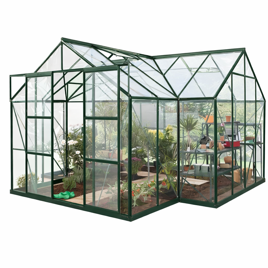 Serre de jardin aluminium 13 m² structure verte polycarbonate 4mm SerraBloom