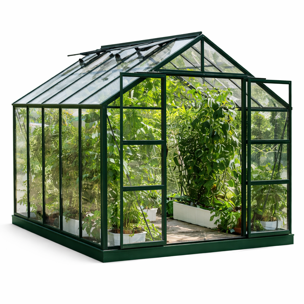 Serre de jardin aluminium 9,9 m² structure verte polycarbonate 4mm SerraBloom