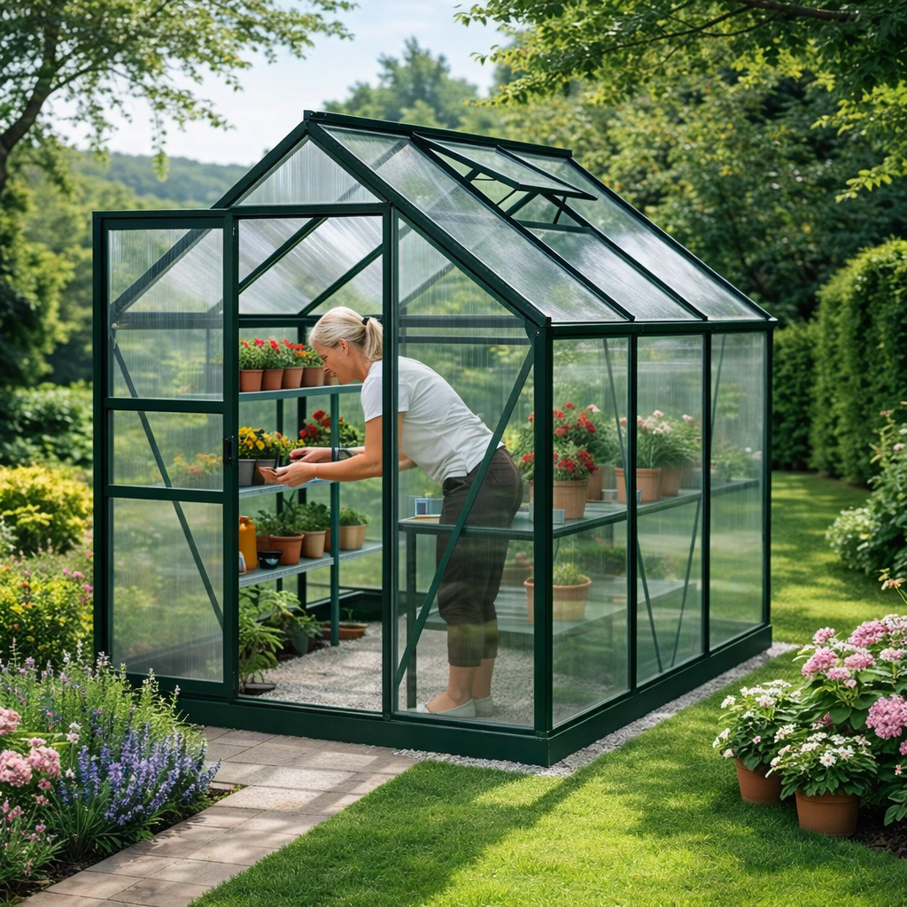 Serre de jardin aluminium 3,8 m² structure verte polycarbonate 4mm SerraBloom