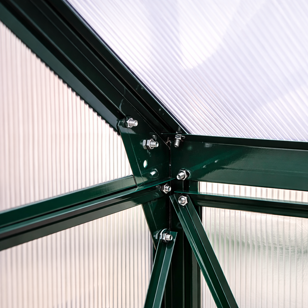 Serre de jardin aluminium 13 m² structure verte polycarbonate 4mm SerraBloom